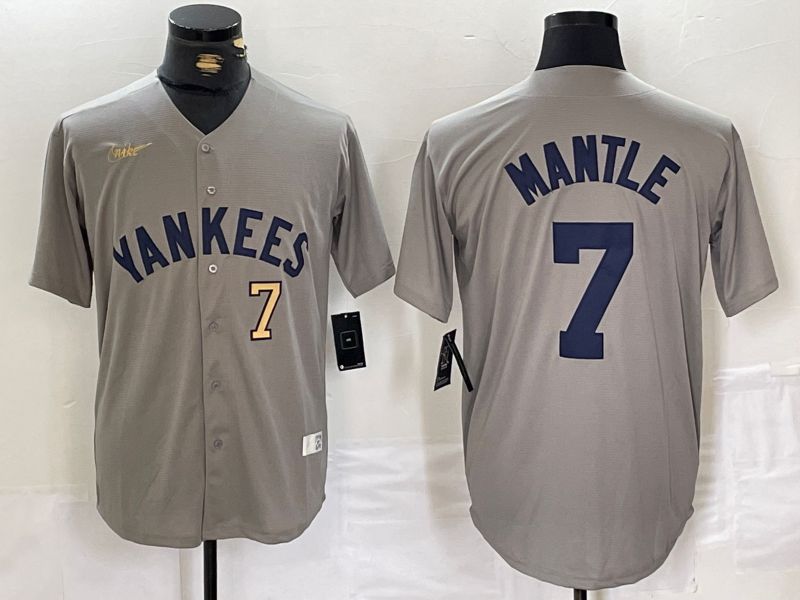 Men New York Yankees #7 Mantle Grey Throwback Nike Game 2024 MLB Jersey style 14